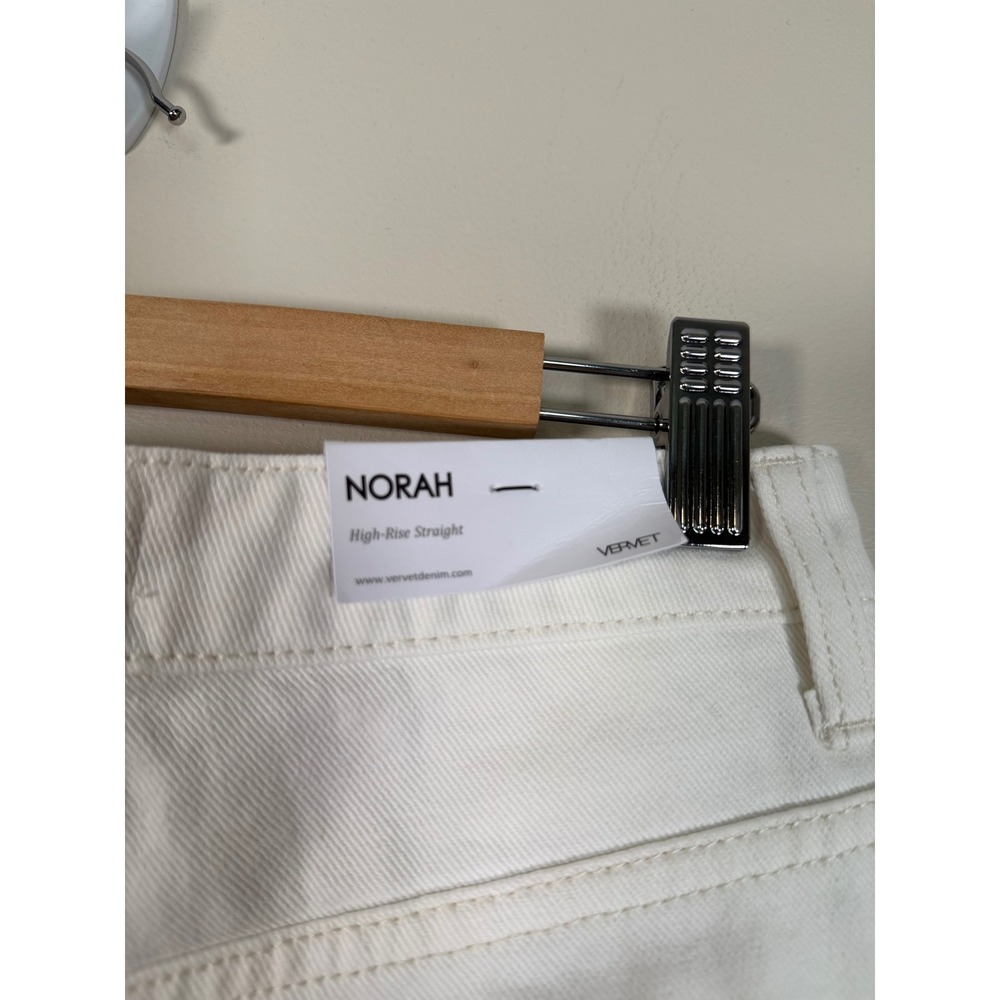 Vervet Norah Two Tone High Rise Straight Jeans White Blue Distressed 26 NEW - Picture 7 of 11